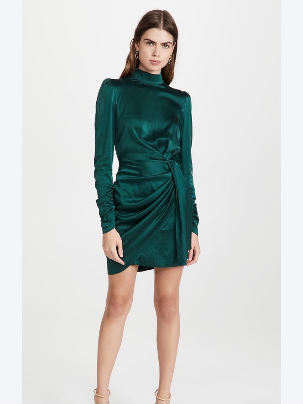 Zimmerman Emerald Green Satin High-Neck Ruched Mini Dress